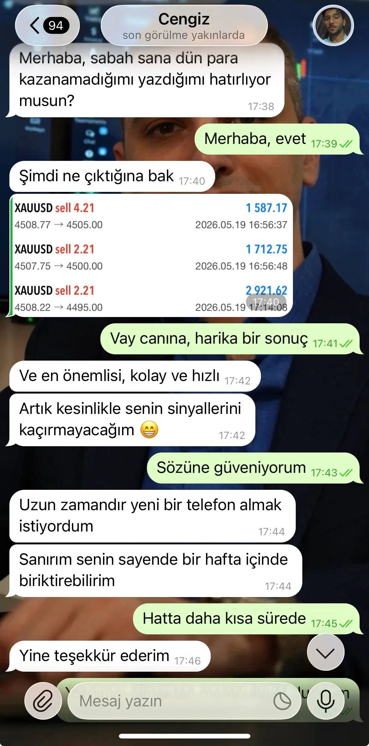 Telegram Cengiz XAUUSD İşlemleri Ekran Görüntüsü